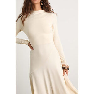Lulus Corinne Cream Jersey Knit Mock Neck Midi Dress White - Size S